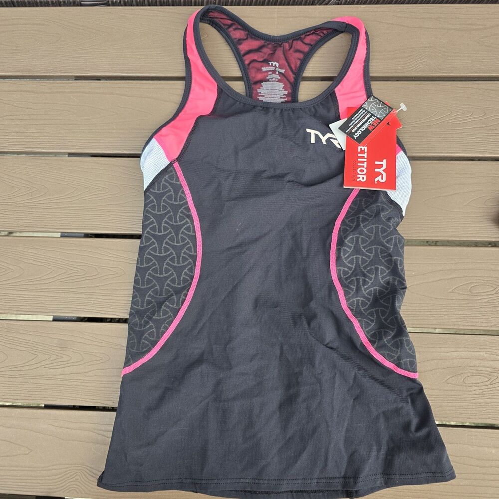 TYR Women's Black/pink Tri Triathlon Singlet Tank Top Competitor Sz S New